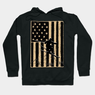 Vintage Skiing Us Flag Hoodie